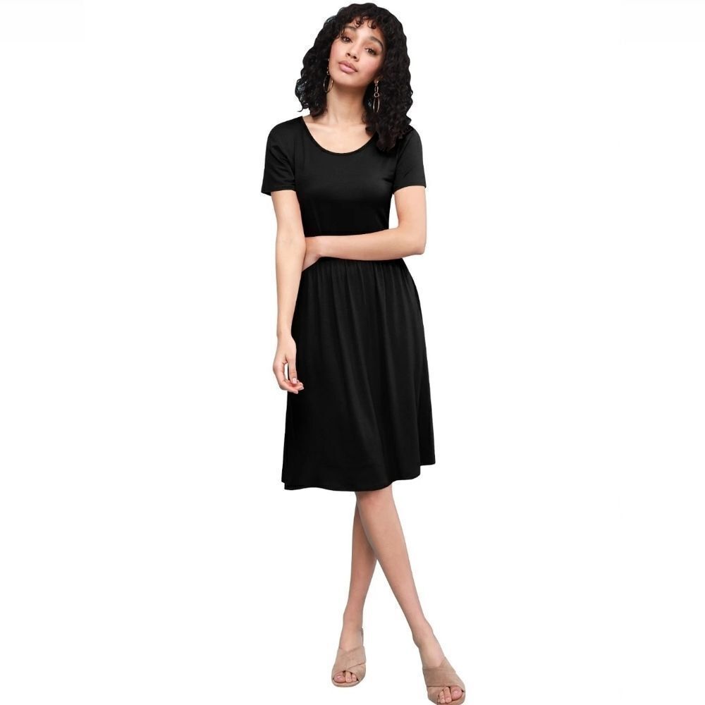 Made By Johnny Black Short Sleeve Scoop-neck Swing Dress